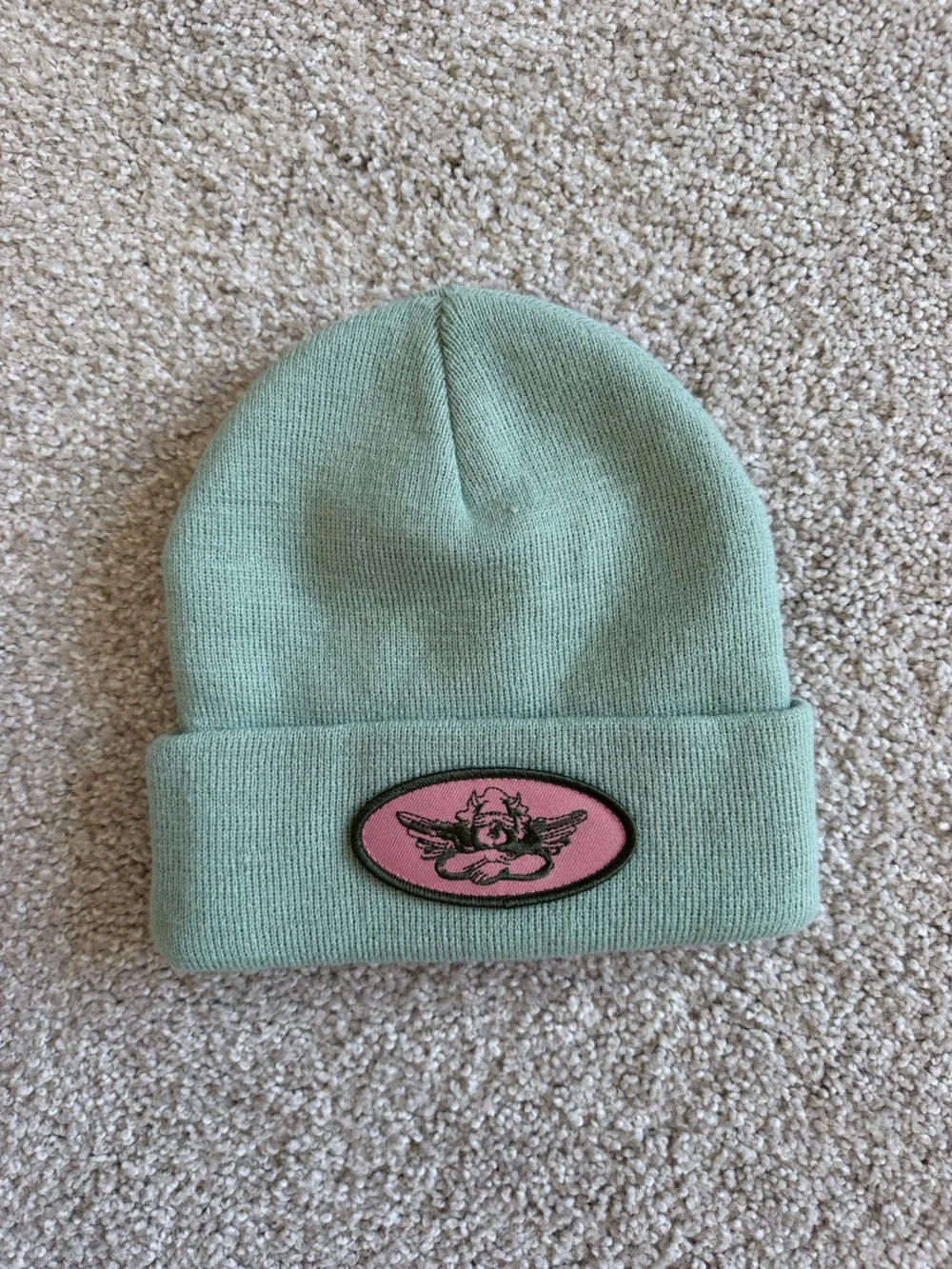 Boys Lie Mint Green Beanie with Pink Patch